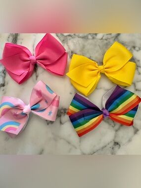 Hair Bow Pack Pink, Yellow, Rainbow & Pastel Rainbow Approx 5 inches across